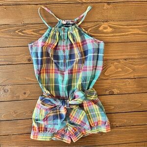 Ralph Lauren Plaid Kids Shorts Romper. Bow belt that ties. Buttons in front.